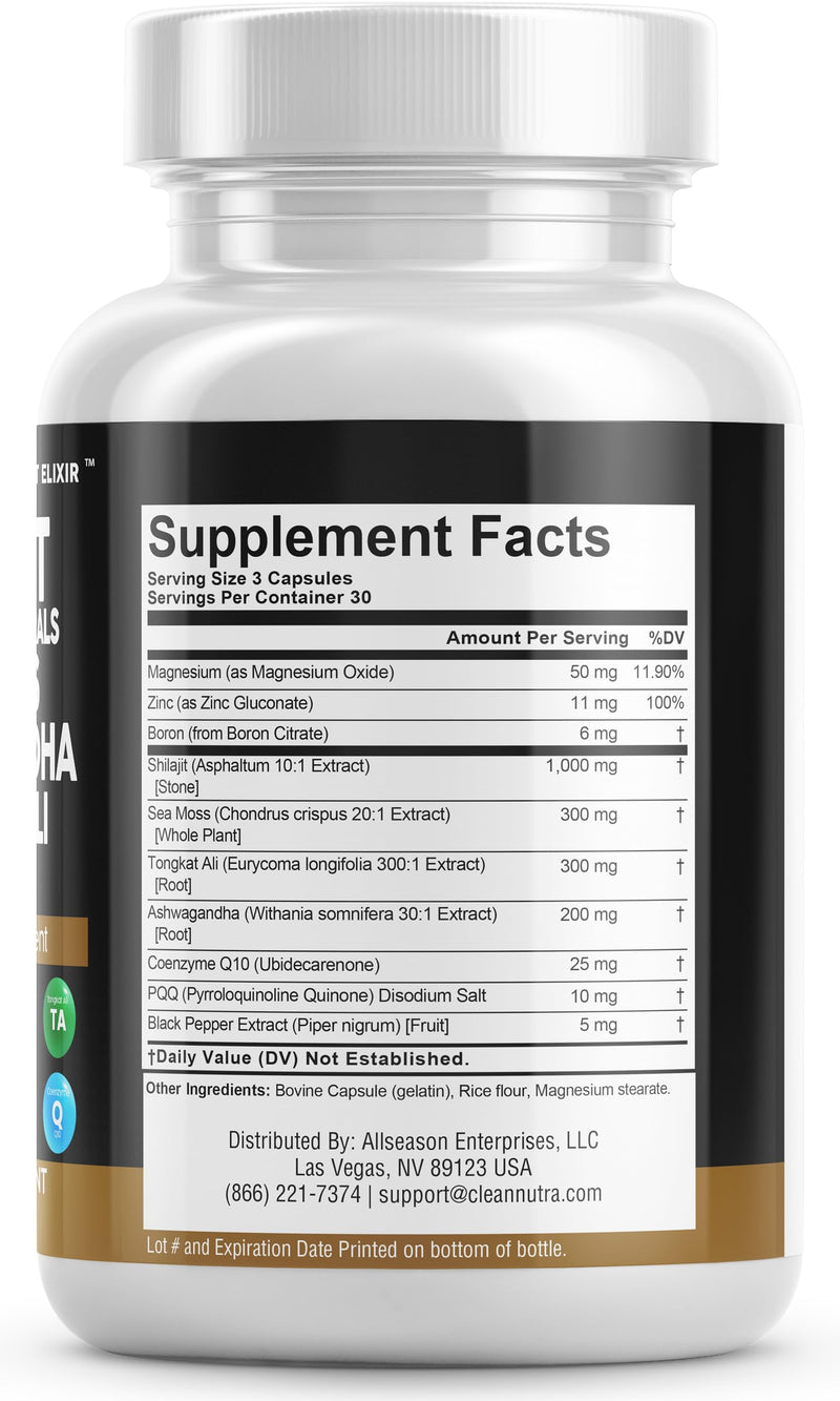 [Australia] - Shilajit Supplement 10,000mg with Sea Moss 6000mg, Ashwagandha 6000mg, Tongkat Ali, Boron, Magnesium - Fulvic Acid Capsules for Men - 90 Count 