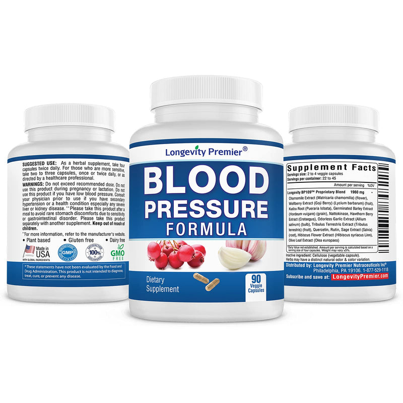 [Australia] - [3-Bottle Value Pack] Longevity Blood Pressure Formula - with 12+ Natural Herbs. Dietary Support Supplement 90 Count (Pack of 3) 