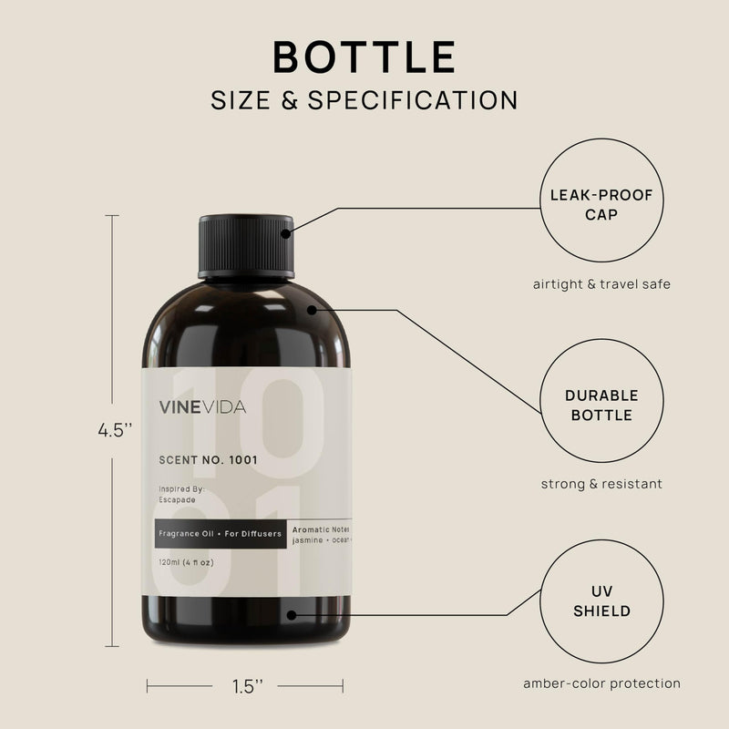 [Australia] - VINEVIDA (4oz) Hotel Fragrance Diffuser Oil - 5 Star Scent for Home - Cold Air Diffuser Oil - Essential Oil No.1001 Inspired by Ritz Carlton No.1001 Escapade 4 Fl Oz (Pack of 1) 