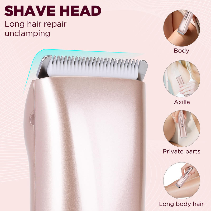 [Australia] - 2 in 1 Women Electric Shaver, Dual Head Bikini Trimmer for Women IPX7 Waterproof Wet & Dry Use Electric Razors with Dual Heads Rechargeable Lady Trimmer for Bikini Underarm Leg Arm Body Face 