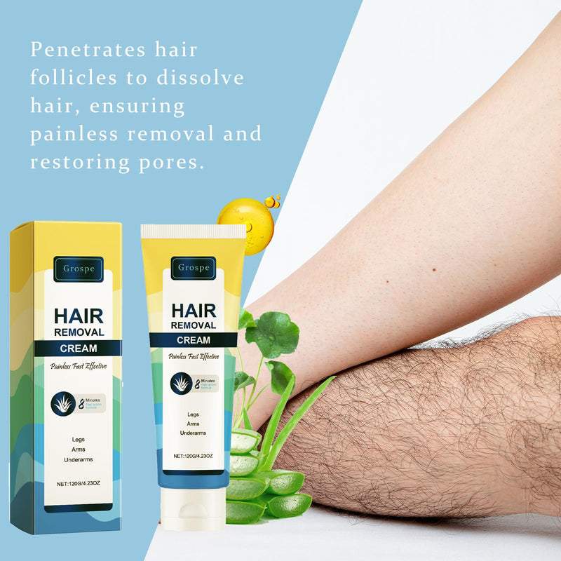 Painless Hair Removal Cream, Private Pubic Hair Remover for Women and Men Depilatory Creams for Body Legs Arms Underarms, Painless Bikini Hair Remover Cream Sensitive Skin Friendly 4.23 Fl Oz