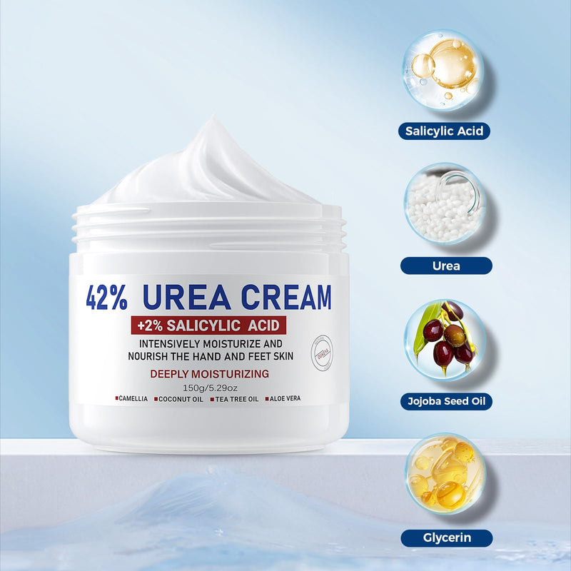 [Australia] - OUKEYA 42% plus Salicylic Acid 2% with 40 percent Urea Cream 40 percent Intensive Repair Treatment for Cracked Skin on Hands, Heels, Elbows, Relief for Dry FeetEnhanced Pump Dispenser Packaging 2 Pack 5.29 Ounce(40% Urea Cream&42%Urea Cream) 