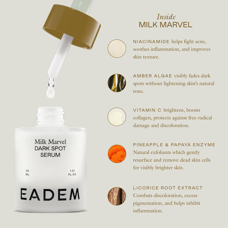 EADEM Dark Spot Remover Serum for Face Infused with Vitamin C & Niacinamide | Milk Marvel, Helps Fade Hyperpigmentation, Minimizes the Look of Pores, Made for All Skin Tones, Dark Spot Corrector, 1.01oz