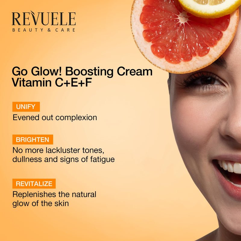Revuele Go Glow! Boosting Cream – 1.69 fl.oz | Daily Brightening Face Moisturizer with Vitamins C, E & F | Revitalizes, Evens Skin Tone & Enhances Radiance – Vegan & Cruelty-Free