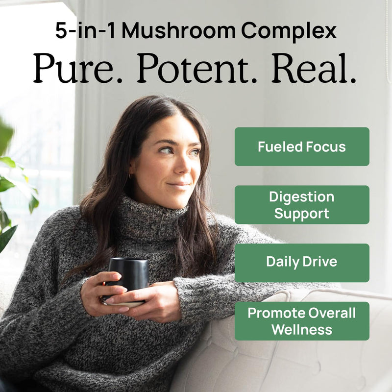 [Australia] - Real Mushrooms 5 Defenders - Adaptogenic Mushrooms Complex with Chaga, Reishi, Turkey Tail, Maitake & Shiitake for Wellness Support - Mushroom Beta Glucan Capsules - 90 Count 