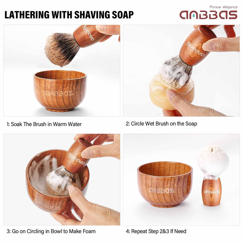 [Australia] - Anbbas Badger Hair Shaving Brush with Wood Handle,Large Soap Bowl,Stainless Steel Shaving Stand and 3.5 oz Natural Shaving Soap Puck Refill for Men Brown-Upgrade 