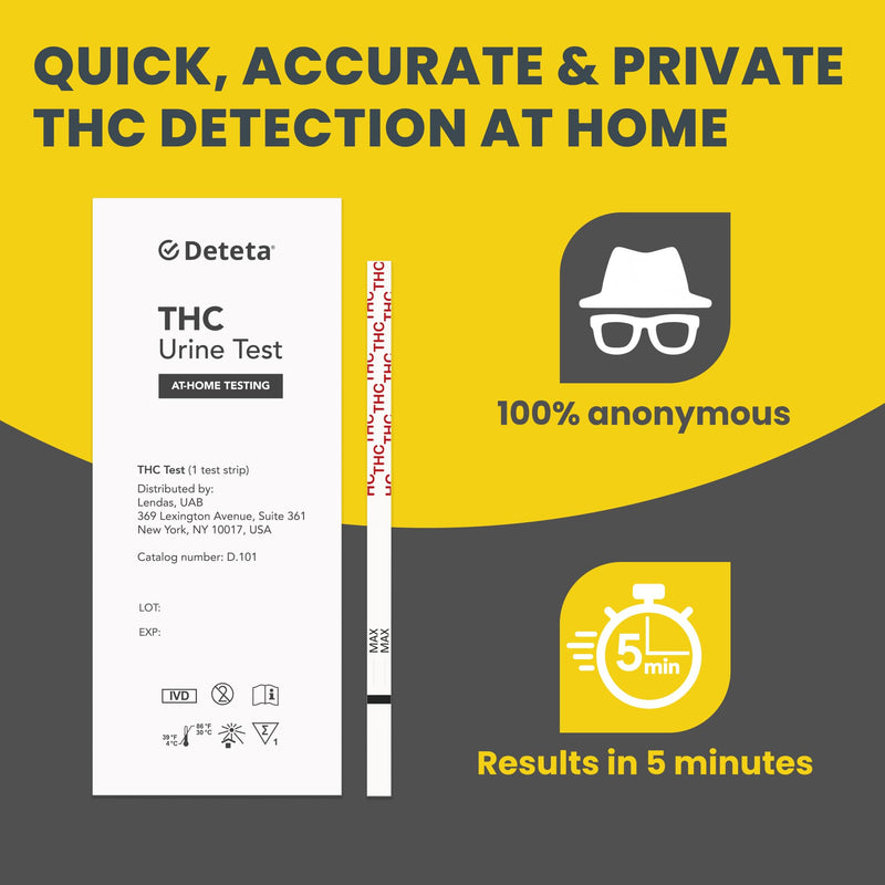 THC Tests for Home, Sensitive 50 ng/mL Urine Strip Kit, 5 Pack | Clear Results in 5 Minutes, CLIA Waived and 510(k) Cleared Weed Test Panels, Made for Edibles, Vapes and Delta 8 Use