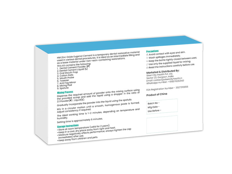 [Australia] - HM Zinc Oxide Eugenol Dental Cement Kit | Super Adhesive | Instant Tooth Repair, Cap, Crown & Bridge Filling | DIY, Self Curing, Sturdy & High Strength |Universal Shade| Emergency Dental Care | 1 Box 