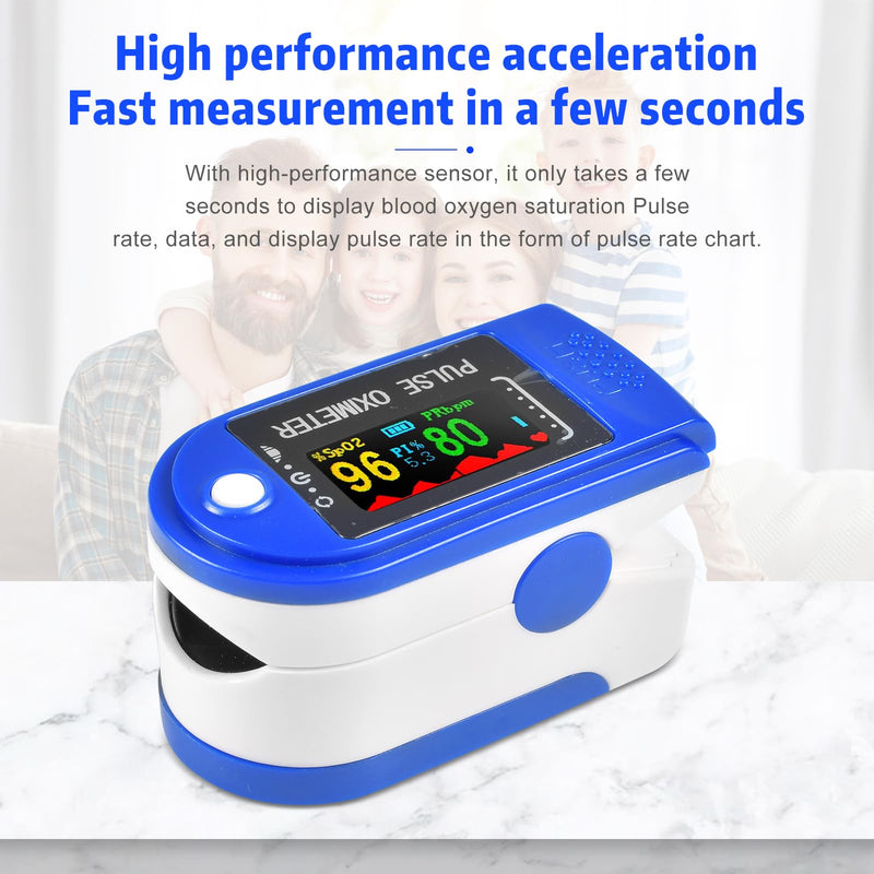 [Australia] - Funmo pulse oximeter, measurement of oxygen saturation, measurement of oxygen saturation (SpO₂) and heart rate (pulse), finger oximeter with color display, pain-free use on the finger (blue) 