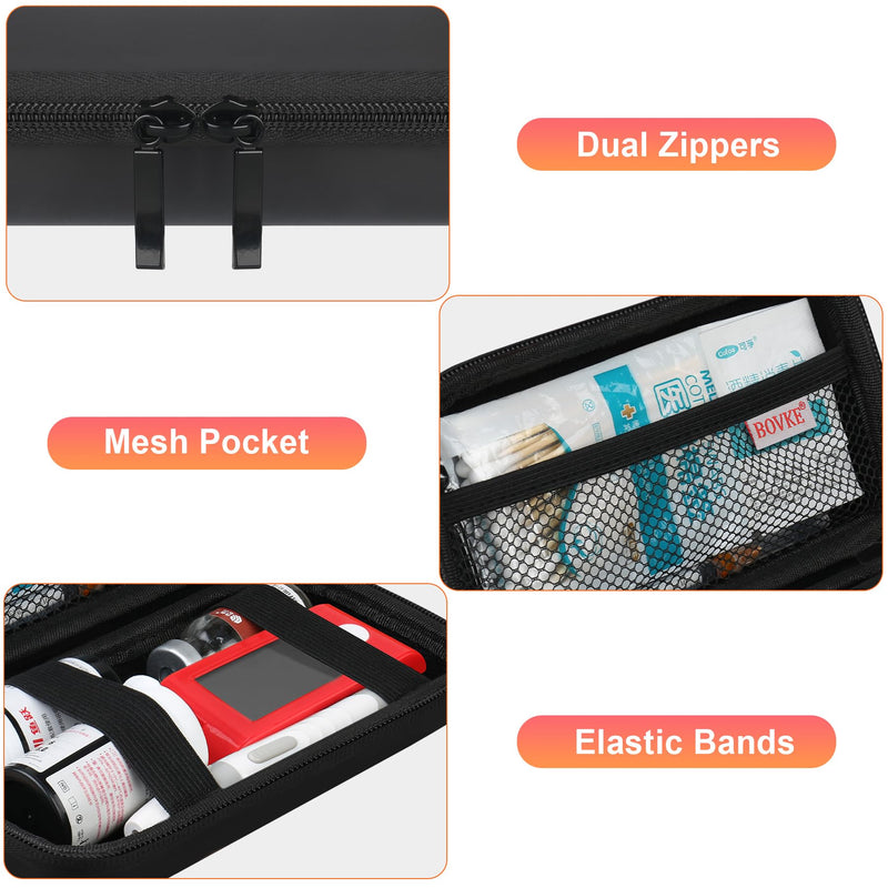 [Australia] - BOVKE Diabetes Supplies Travel Case, Storage Bag for Diabetes Test Kit, Blood Glucose Meters, Test Strips, Medicines, Lancets, Needles, Syringes and Other Diabetes Supplies, Black + Black Black + Black 