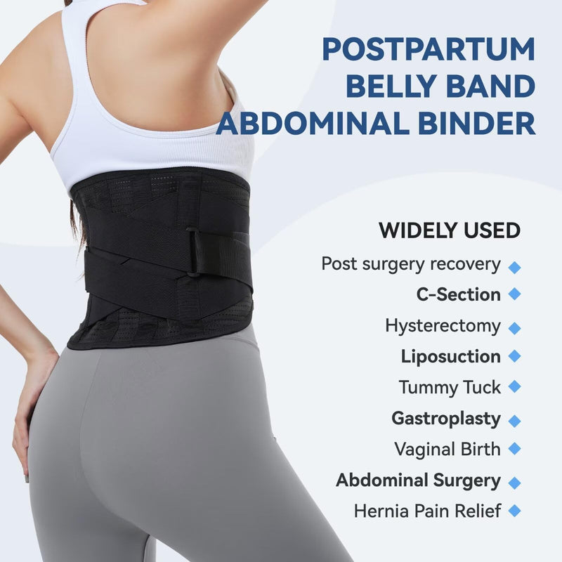 Postpartum Belly Band - Abdominal Binder Post Surgery Tummy Tuck Belt for Women Men, Back Brace for Lower Back Pain Women Lower Back Support (M-XXL, Black) Large
