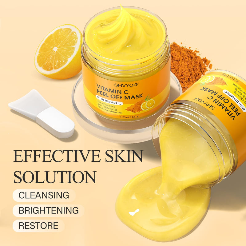 SHVYOG Vitamin C Peel Off Face Mask, Peel Off Mask with Turmeric, Blackhead Remover & Deep Cleansing Face Peel Mask, Vitamin C Exfoliating Face Mask for Blackheads, Large Pores, Dirts, Oil VC 5.29 Fl Oz (Pack of 1)