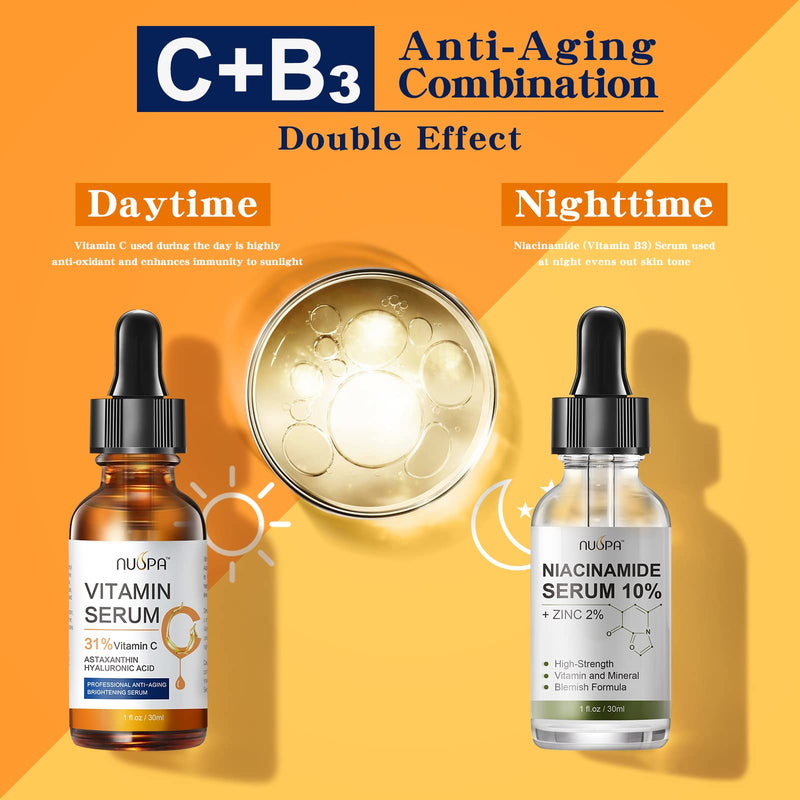 Organic Vitamin C Serum for Face 31% Vitamin C Facial Serum Anti Aging Serum Reduces Age Spots, Face Dark Spots, Sun Damage, Skin Brightening Facial Serums with Hyaluronic Acid and Astaxanthin 1.02 Fl Oz (Pack of 1)
