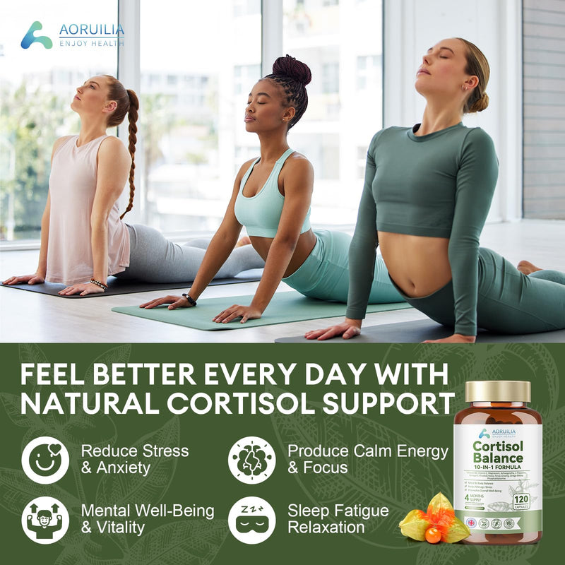 Cortisol Reducing Supplements, 10 in 1 Cortisol Detox & Blocker with 4000mg High Strength Ashwagandha, Magnesium Blend, L-Theanine, Omega-3 Fatty Acids for Mind & Body Balance, 120 Capsules