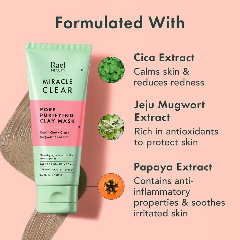 Rael Korean Skin Care - Face Moisturizer, Miracle Clear Barrier Cream (1.8 oz), Blackhead Remover, Pore Control Clay Mask (3.4 fl. oz), Face Wash, Exfoliating Cleanser (5.1 fl. oz)