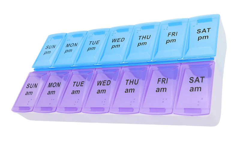 [Australia] - 7 Day Weekly AM PM Pill Organizer, ShysTech Large Pill Case Pill Box for Pills Vitamin Supplements Medication (Purple/Blue) 1 Count (Pack of 1) Purple/Blue 