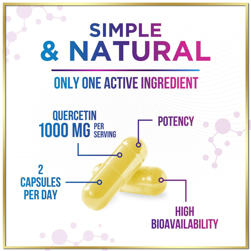 Quercetin Capsules - 1000mg per Serving Premium Plant-Based Bioflavonoids - Extra Strength Antioxidant & Immune Support - Powerful Respiratory Health Supplement - Bottled in USA - 60 Veggie Capsules 60 Count (Pack of 1)