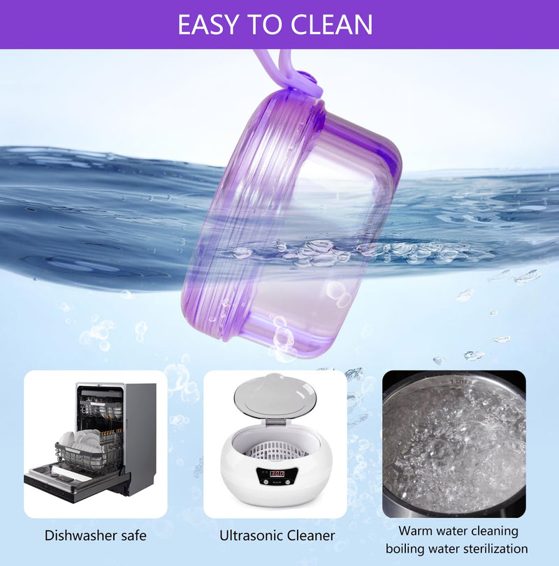 [Australia] - Leak Proof Purple Denture Cups for Soaking Dentures, Partial Denture Bath Case Travel Retainer Cleaning Container Case with Brush for Aligner, Denture, Mouth Guard Transparent Purple 