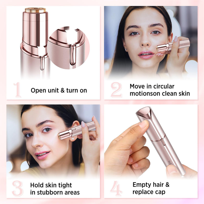 [Australia] - Facial Hair Removal for Women - Painless Facial Hair Remover - Electric Hair Removal Device for Face Lips Peach Fuzz with Light (Rose Gold) Rose Gold 