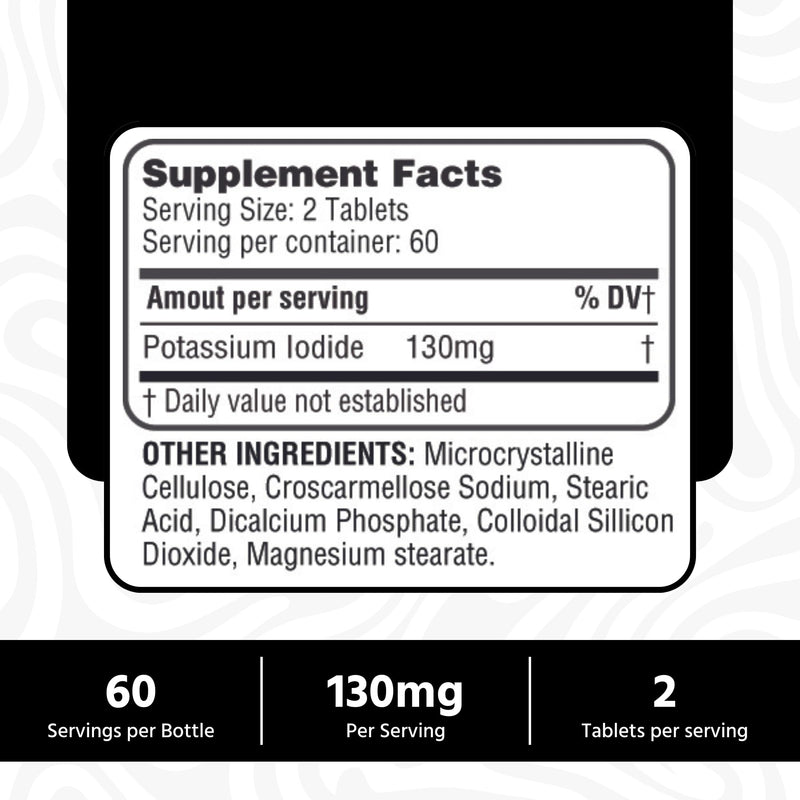 [Australia] - Potassium Iodide Tablets 130 mg - KI Tablets- Potassium Iodine Tablets 130 mg - USA MADE Potassium Iodine Pills YODO Naciente, Yoduro de potasio - 120 Tablets 