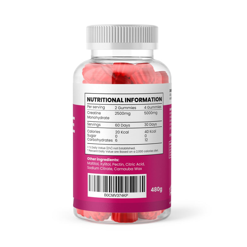 NEW Creatine Monohydrate Gummies 5000mg for Men & Women - 120 Chewable Creatine Gummies (1 Months Supply) - Strawberry Flavoured Creatine, Pre Workout Gym Supplement, Suitable for Vegans