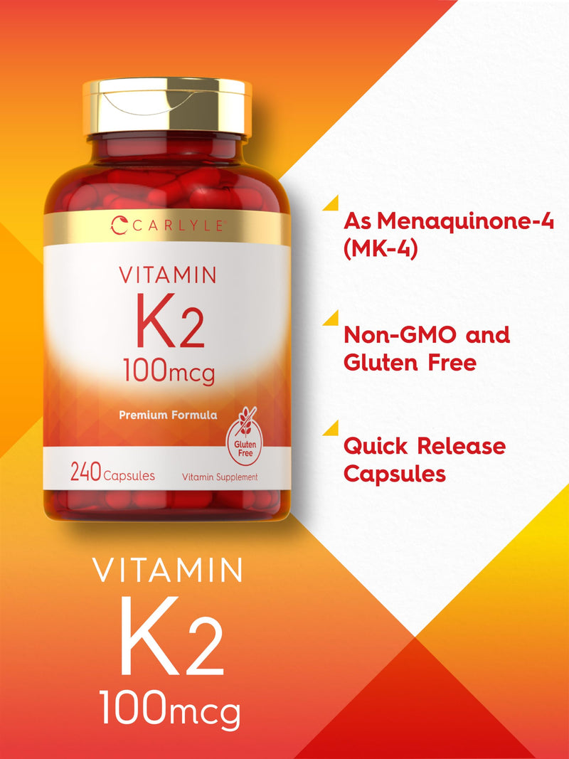[Australia] - Carlyle Vitamin K2 Supplement 100 mcg | K2 MK-4 | 240 Capsules | Non-GMO & Gluten Free 