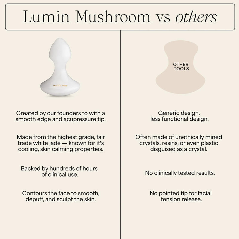 WILDLING Lumin Mushroom | Facial Massage Stone | Made with White Jade | Designed to Cool + De-puff + Calm the Skin | Perfect with Lumin Oil