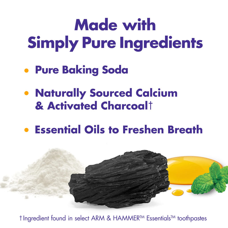 ARM & HAMMER Essentials Fluoride-Free Toothpaste Whiten + Activated Charcoal-4 Pack of 4.3oz Tubes, Clean Mint- 100% Natural Baking Soda & Essentials Charcoal Deodorant 4-Pack