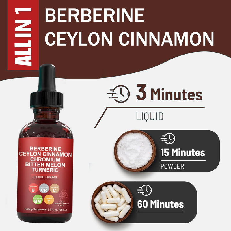 [Australia] - Berberine with Ceylon Cinnamon Supplement Liquid Drops + Bitter Melon Extract, Glucomannan, Gymnema, Chromium, Turmeric, Panax Ginseng, Moringa- 4 OZ 4.0 Fl Oz (Pack of 2) 