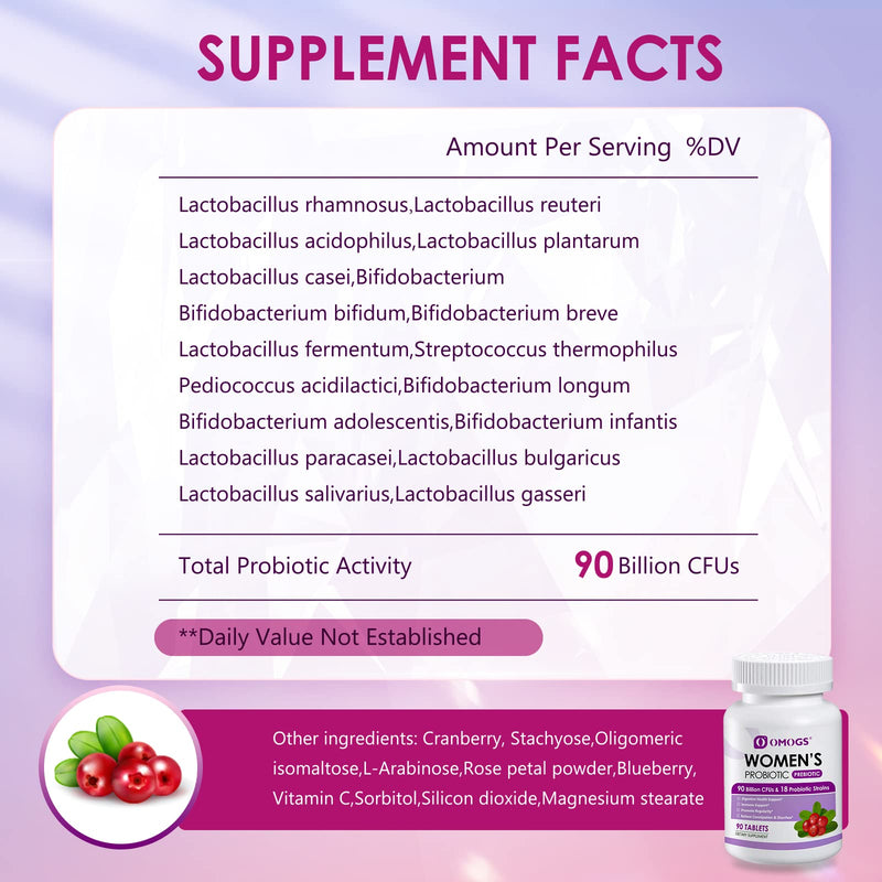 [Australia] - Women's Probiotic,with Cranberry Extract and Organic Prebiotics,90 Billion CFUs,18 Strains,Help for Boost Immune,Digestive, Gut and Women's Health,Gluten Dairy Yeast & Soy Free, 90 Tablets 