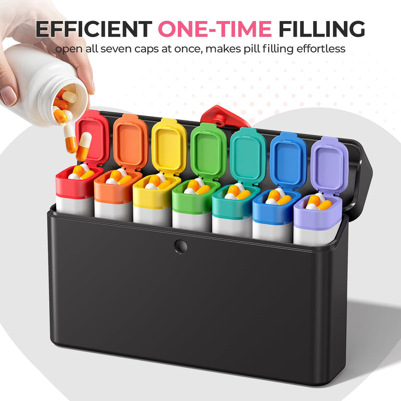 Odaro Weekly Pill Organizer 2 Times a Day, Large Pill Box 7 Day, Daily Twice Am Pm Medicine Organizer, Travel Contaniner for Medicine, Vitamin and Supplement, Black