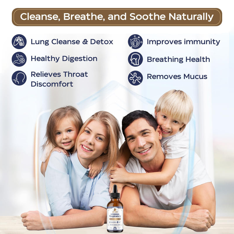 [Australia] - Liposomal Respiratory Relief Drops - Mullein Drops for Lungs with Elderberry, Licorice Root, and Slippery Elm Bark - Support Lung Cleanse and Mucus Relief - Suitable for Kids and Adults (1Pack) 60 Fl Oz (Pack of 1) 