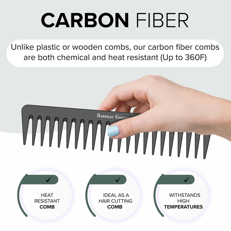Black Carbon Wide Tooth Comb (7 Inch) - 2 Pack - Professional Detangling & Styling Tool for Men & Women, All Hair Types 2 Pack Black