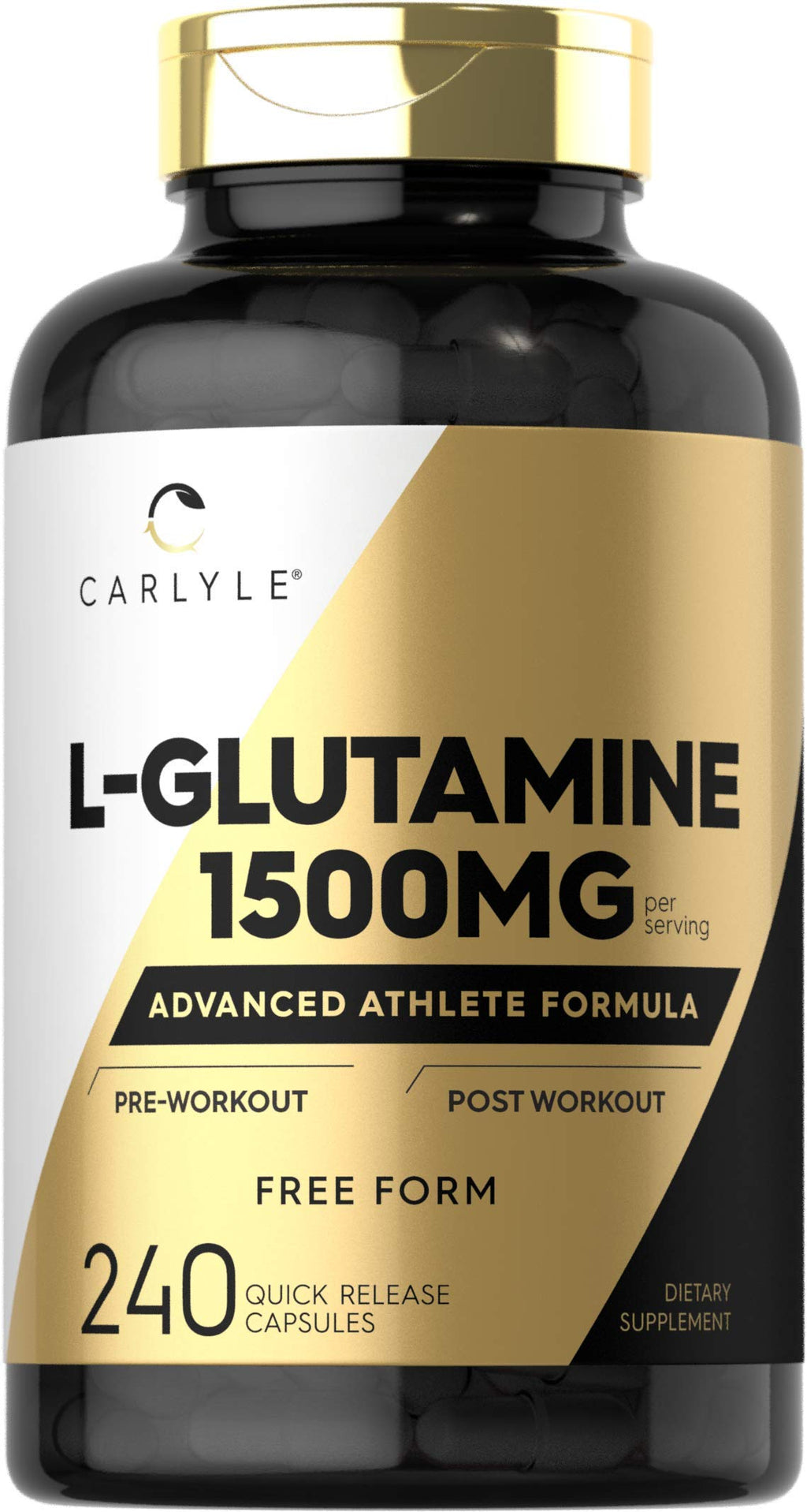 Carlyle L Glutamine Capsules | 1500mg | 240 Count | Advanced Athlete Formula | Pre and Post Workout | Non-GMO, Gluten Free Supplement