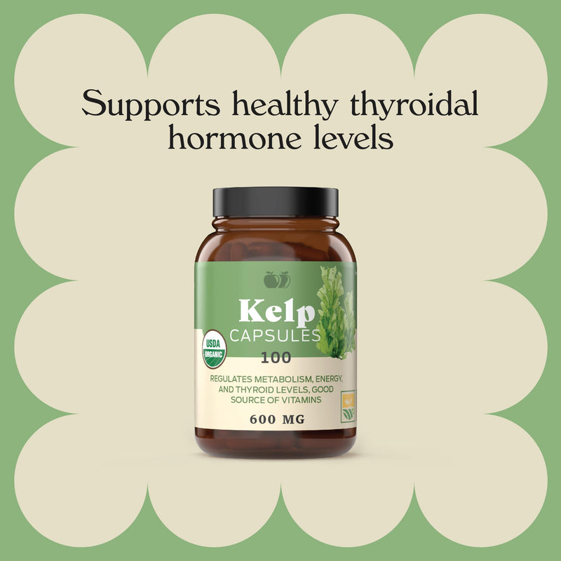 [Australia] - Raw Sea Kelp Powder Supplement - 600mg Capsules 100 Pills Powdered Raw Seaweed & Thyroid Support Supplement 