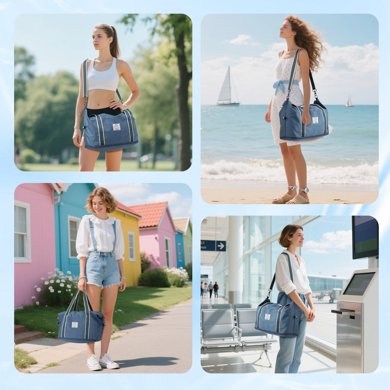 WALNEW Travel Duffel Bag, Weekender Overnight Carry On Bag for Women Men, Foldable Waterproof Gym Luggage with Metal Buckle Detachable Shoulder Strap and Wet Compartment (Peacock Blue) | Overnight Carry On Bag, Foldable Waterproof Gym Luggage with Meta...