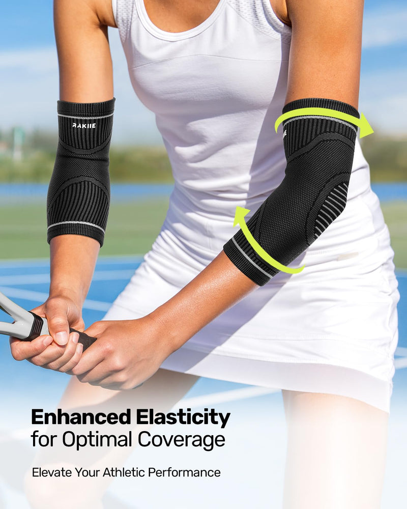 [Australia] - Elbow Compression Sleeve 2 Pack, High Elastic Elbow Brace for Tendonitis and Tennis Elbow for Women & Men, Elbow Sleeve for Tennis, Golfer, Badminton, Weightlifting, Grey M Black Medium 