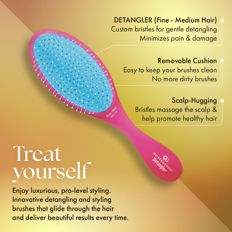 Olivia Garden OG Brush Collection, removable cushion, scalp hugging massages the scalp, 1 fine to medium and 1 medium to thick detangler, 1 smooth and shine styler, for wet or dry hair, Pink 3pc box 3-Piece Kit ($54.85 Value)