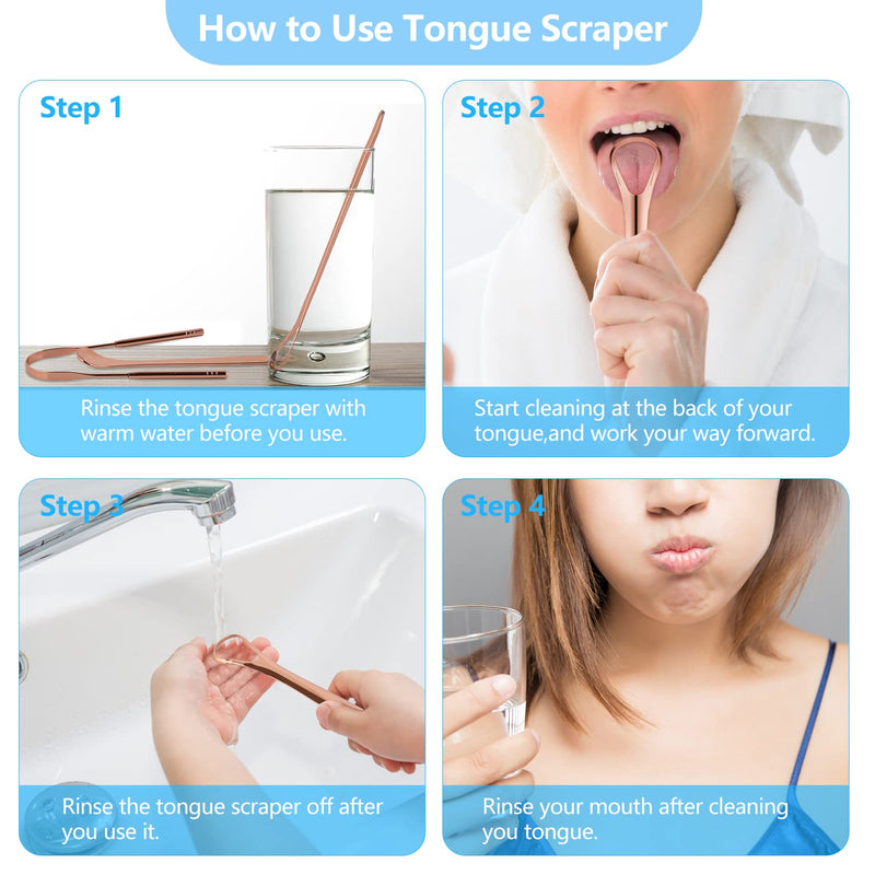 [Australia] - MORGLES Copper Tongue Scraper, 4Pcs Tongue Scraper with Case Medical Grade Tongue Scrapers for Adults Kids, Great for Oral Hygiene Bad Breath, Gold 