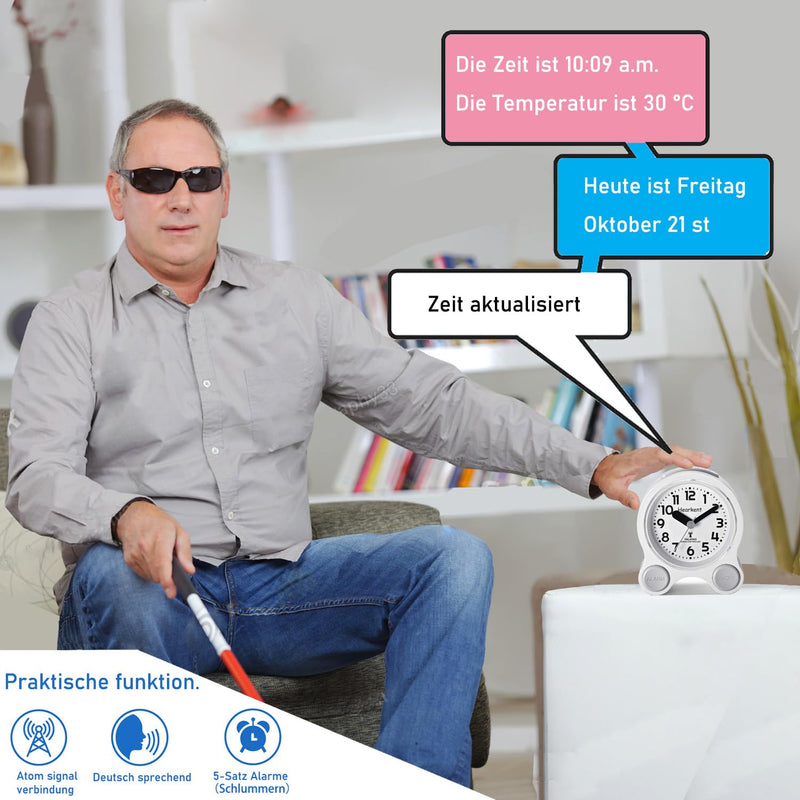 [Australia] - Hearkent Talking Alarm Clocks with German Pleasant Voice, Backlight and 5 Separate Alarm Sets for Blind, Visually Impaired and Elderly People (Black) Black 