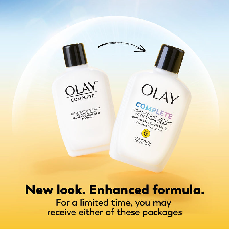 Olay Face Moisturizer, Complete with Sunscreen SPF 15, Daily Facial Lotion for Normal Skin, Lightweight Hydrating Broad Spectrum Sun Protection - Vitamin C, E, and Niacinamide - 6 Oz 2 Pack 6 Fl Oz (Pack of 2)