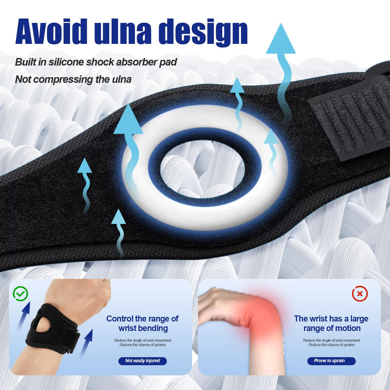 TFCC Wrist Brace for Ulnar Pain Relief & Wrist Wraps – Adjustable Wrist Wraps. Wrist Support with Shock-Absorbing Silicone Pad | Universal Black Brace for TFCC Tear, Tendonitis, RSI (Sports & Recoverys) (Black)
