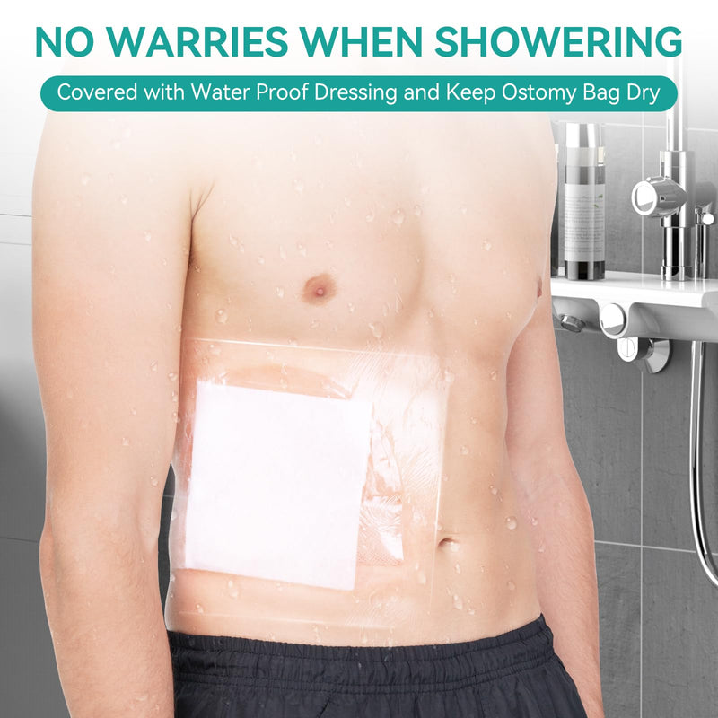 [Australia] - Waterproof Ostomy Bag Shower Cover, Stoma Shower Shields, Adhesive Bandage - No Glue On The Center of The Patch, Colostomy Ilostomy Urlostomy Bathing Bags, Waterproof Dialysis Catheter Cover, 14pcs 