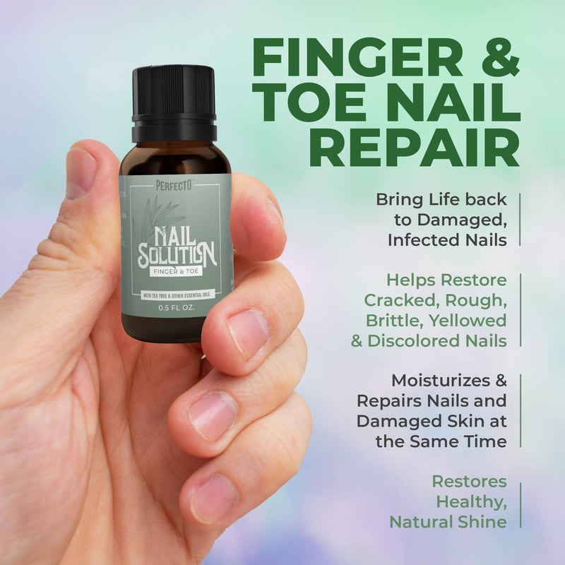 Perfecto Toenail Treatment with Tea Tree Oil - Fingernail and Toe Nail Treatment Extra Strength - Nail Repair Foot Nail Treatment - Renews Foot, Yellow & Cracked Nails 0.5 Fl Oz (Pack of 2)
