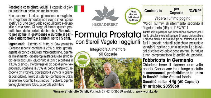 [Australia] - Prostate capsules - with saw palmetto, zinc, selenium, betasitosterol & lycopene - 60 capsules | HERBADIREKT by Warnke vital substances - German pharmacy quality 