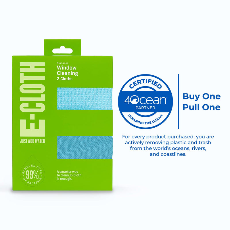 E-Cloth Window Cleaner Kit - Window and Glass Cleaning Cloth, Streak-free Windows with just Water, Microfiber Towel Cleaning Kit for Windows, Car Windshield, Mirrors - Alaskan Blue Eco Packaging