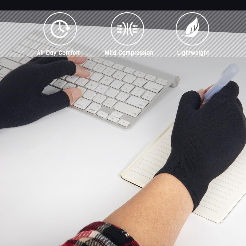 [Australia] - Arthritis Compression Gloves for Women Men, Fingerless Breathable & Moisture Wicking Compression Gloves for Relieving Carpal Tunnel Aches, Rheumatoid Pains, Joint Swell Black S Black One Pair Small: 2 1/5"-2 3/5" 