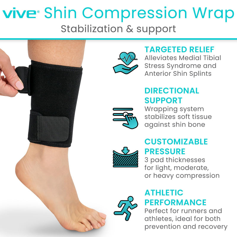 [Australia] - Vive Shin Splint Compression Wrap (Pair) - Adjustable Brace for Pain Relief, Support and Recovery - Lower Calf Compression Sleeve - For Medial Tibial Stress Syndrome and Anterior Shin Splints (Black) Black 