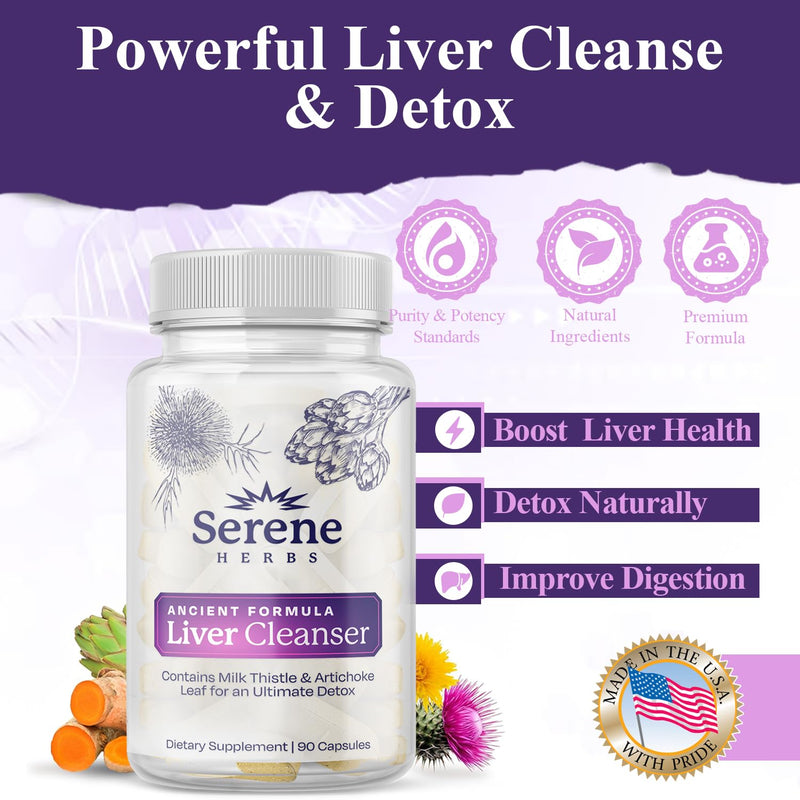 [Australia] - Serene Herbs Liver Cleanse Detox & Repair Formula ‚Äì Pure Health Liver Support with Milk Thistle, Artichoke & Dandelion Root for Fatty Liver & Liver Health Herbal Detox Supplement Capsules (60 Count) 