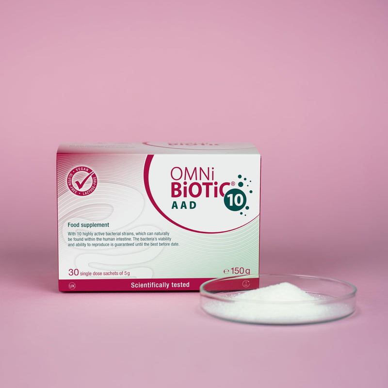 OMNi BiOTiC 10 AAD | Probiotic for Antibiotics | Use During and After Any Course of Antibiotics | 10 Sachets (50 g) | Powder | with Inulin | Vegan | Gluten-Free | Lactose-Free Vanilla